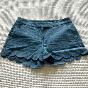 J Crew Factory scalloped short. Chambray/blue. Size 2. NWOT.
